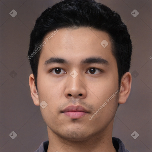 Neutral asian young-adult male with short  black hair and brown eyes