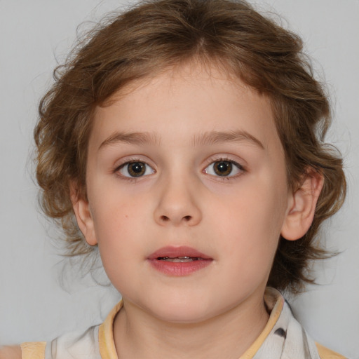 Neutral white child female with medium  brown hair and brown eyes