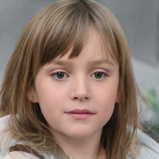 Neutral white child female with medium  brown hair and grey eyes