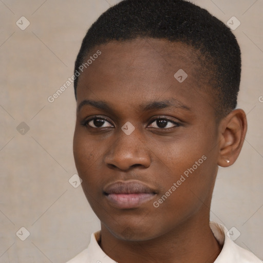 Neutral black young-adult male with short  brown hair and brown eyes