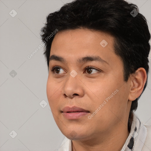 Neutral asian young-adult male with short  black hair and brown eyes