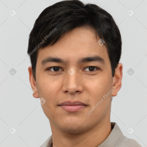 Neutral asian young-adult male with short  brown hair and brown eyes