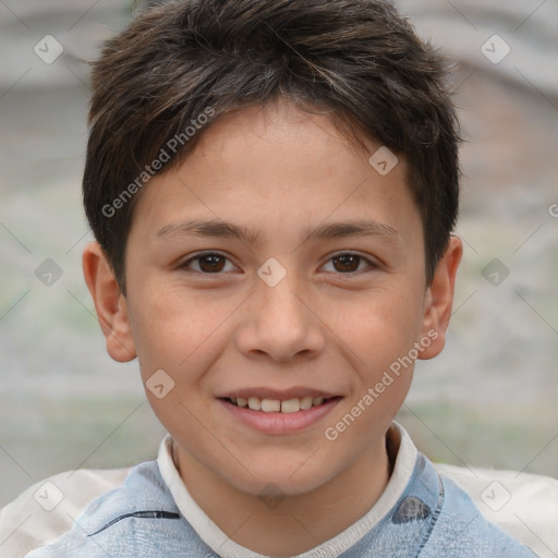 Joyful white child male with short  brown hair and brown eyes