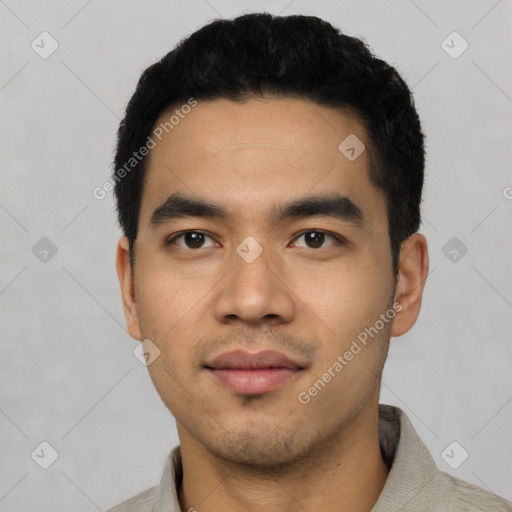 Neutral asian young-adult male with short  black hair and brown eyes