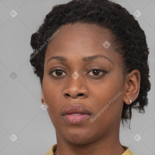 Neutral black young-adult female with short  brown hair and brown eyes