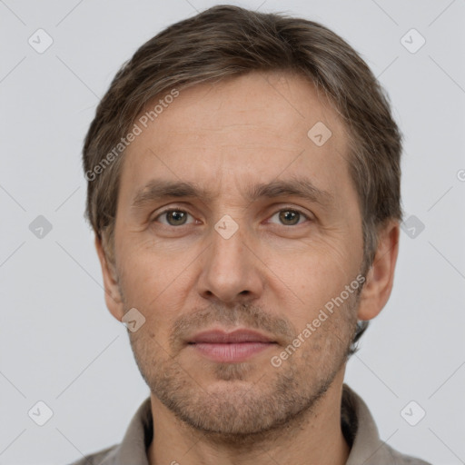 Neutral white adult male with short  brown hair and brown eyes