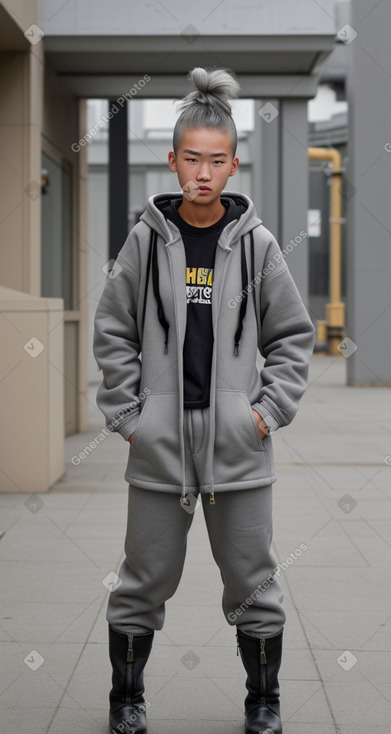 Mongolian teenager boy with  gray hair