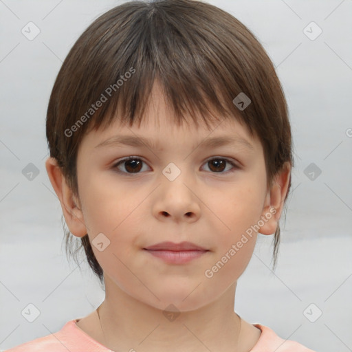 Neutral white child female with medium  brown hair and brown eyes