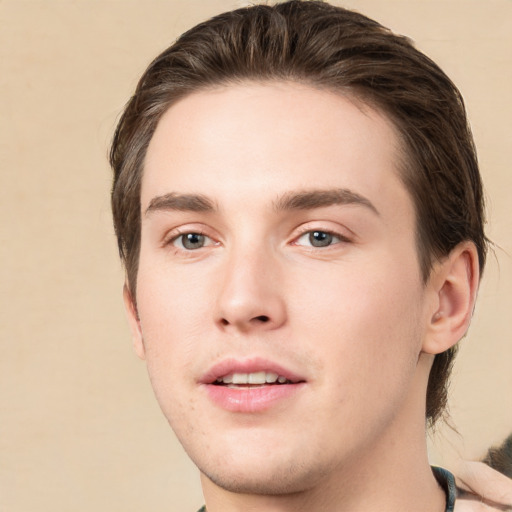 Neutral white young-adult male with medium  brown hair and brown eyes