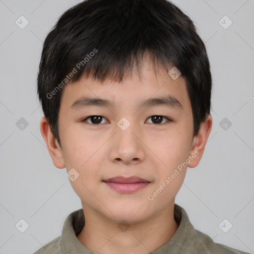 Neutral asian young-adult male with short  brown hair and brown eyes