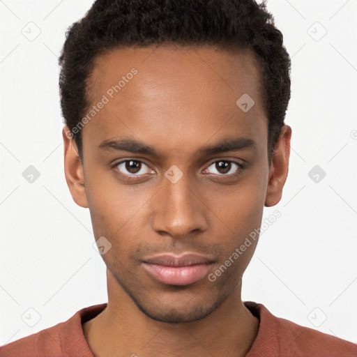 Neutral black young-adult male with short  brown hair and brown eyes