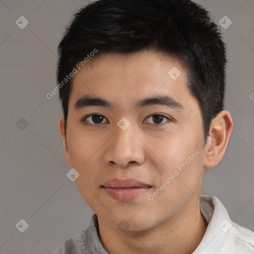 Neutral asian young-adult male with short  black hair and brown eyes