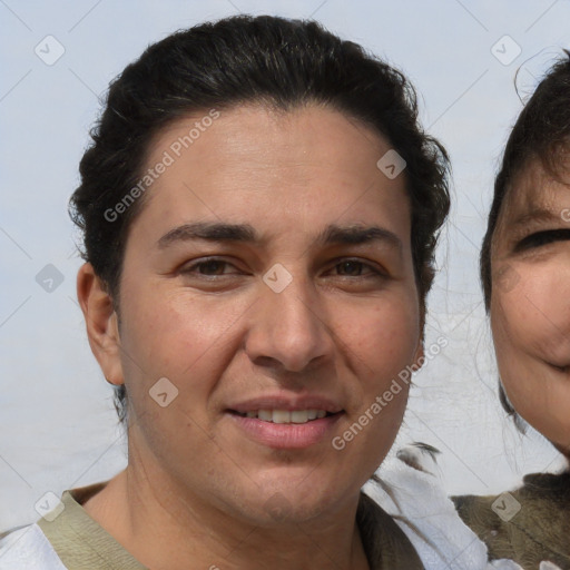 Joyful white adult male with medium  brown hair and brown eyes