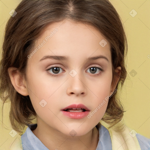 Neutral white child female with medium  brown hair and brown eyes