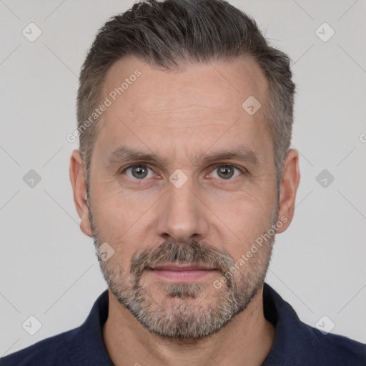 Neutral white adult male with short  brown hair and brown eyes