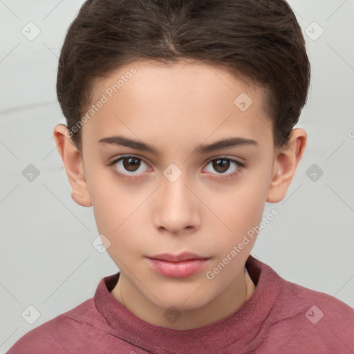 Neutral white child female with short  brown hair and brown eyes