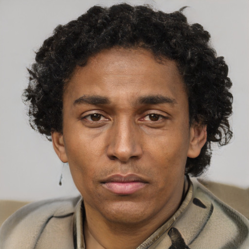 Neutral black young-adult male with short  brown hair and brown eyes
