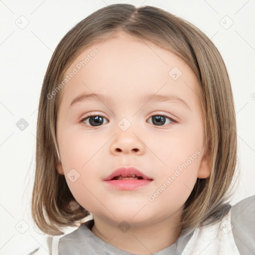 Neutral white child female with medium  brown hair and brown eyes