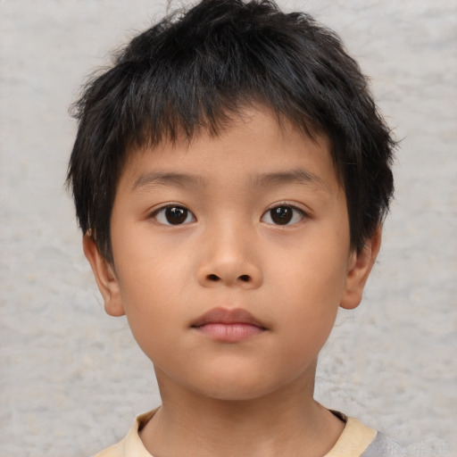 Neutral asian child male with short  brown hair and brown eyes