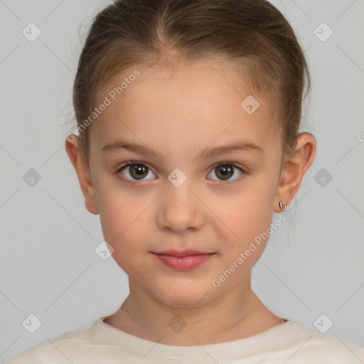 Neutral white child female with short  brown hair and brown eyes