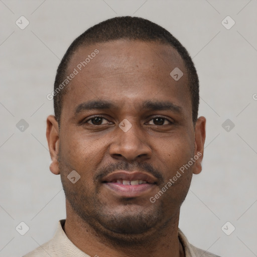 Neutral latino young-adult male with short  brown hair and brown eyes