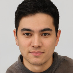 Neutral asian young-adult male with short  brown hair and brown eyes