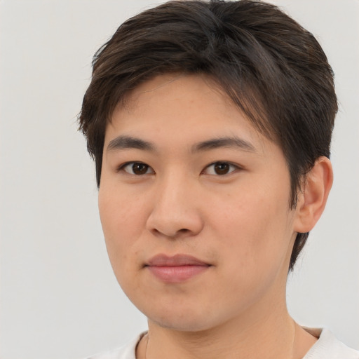 Neutral asian young-adult male with short  brown hair and brown eyes