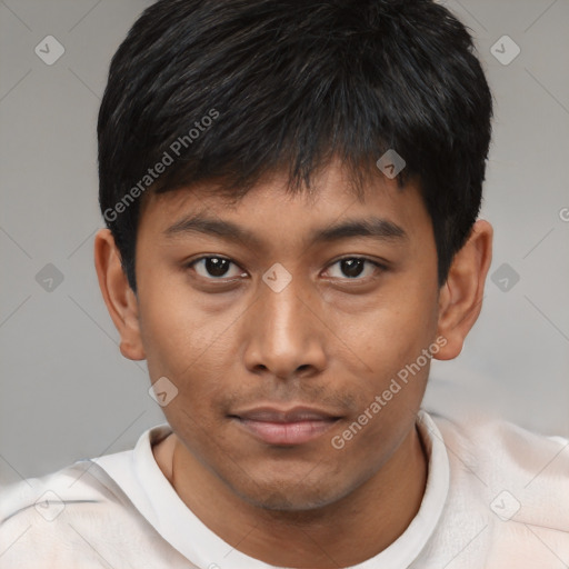 Neutral asian young-adult male with short  black hair and brown eyes