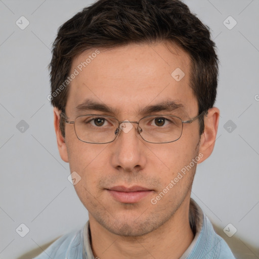 Neutral white adult male with short  brown hair and brown eyes