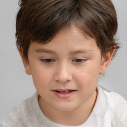 Joyful white child female with short  brown hair and brown eyes