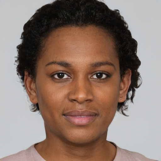 Neutral black young-adult female with short  brown hair and brown eyes