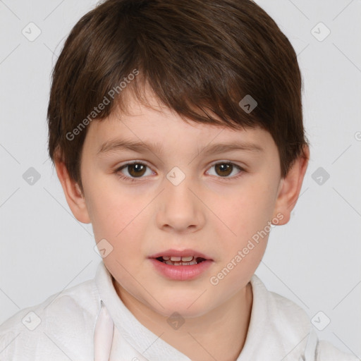 Neutral white child female with short  brown hair and brown eyes