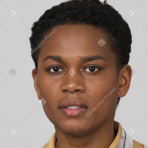 Neutral black young-adult male with short  brown hair and brown eyes