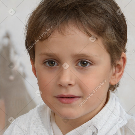 Joyful white child female with short  brown hair and brown eyes