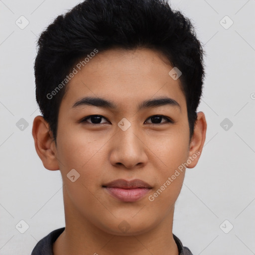 Neutral asian young-adult male with short  black hair and brown eyes