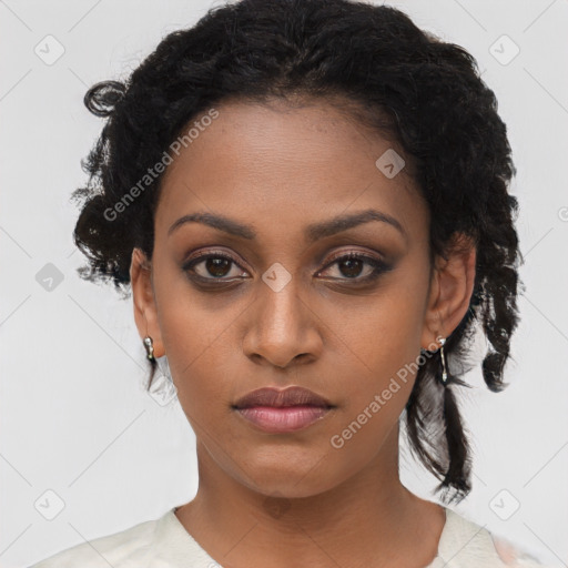 Neutral black young-adult female with short  brown hair and brown eyes