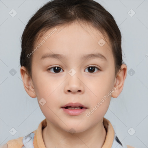 Neutral white child female with short  brown hair and brown eyes