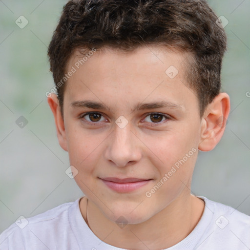 Joyful white child male with short  brown hair and brown eyes