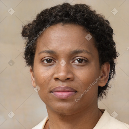 Neutral black young-adult female with short  brown hair and brown eyes