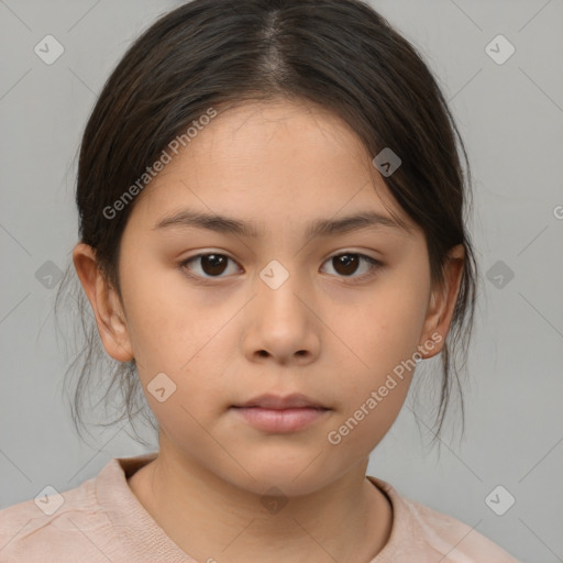 Neutral white child female with medium  brown hair and brown eyes