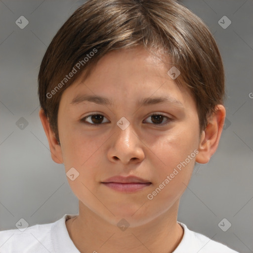 Neutral white child female with short  brown hair and brown eyes