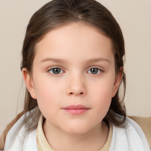 Neutral white child female with medium  brown hair and brown eyes