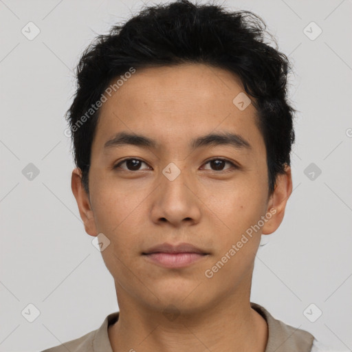 Neutral asian young-adult male with short  brown hair and brown eyes