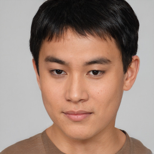 Neutral asian young-adult male with short  brown hair and brown eyes