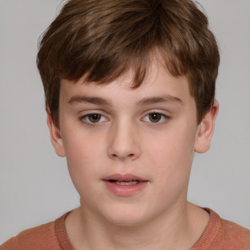 Neutral white child male with short  brown hair and grey eyes