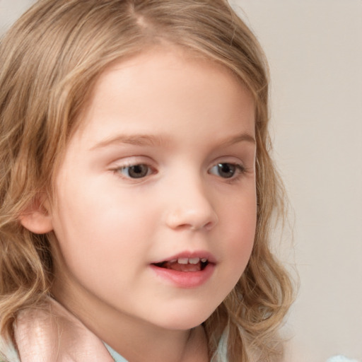 Neutral white child female with medium  blond hair and brown eyes