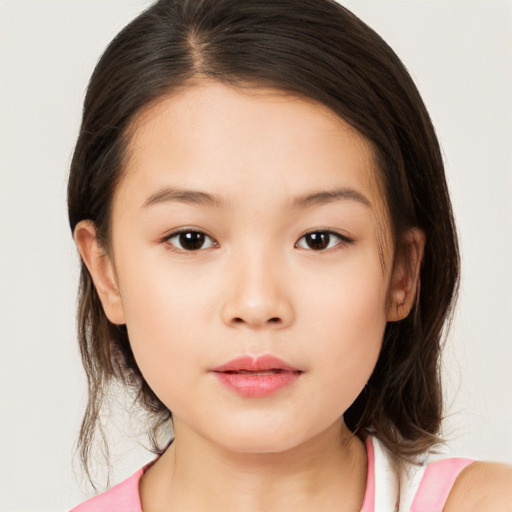 Neutral white child female with medium  brown hair and brown eyes