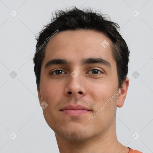 Neutral asian young-adult male with short  brown hair and brown eyes