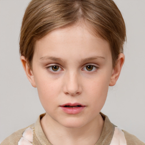 Neutral white child female with short  brown hair and brown eyes