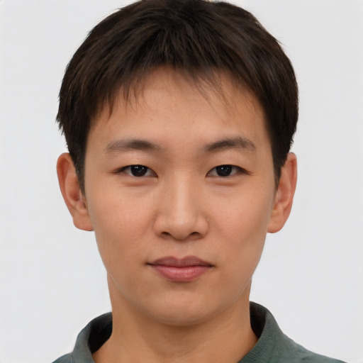 Neutral asian young-adult male with short  brown hair and brown eyes